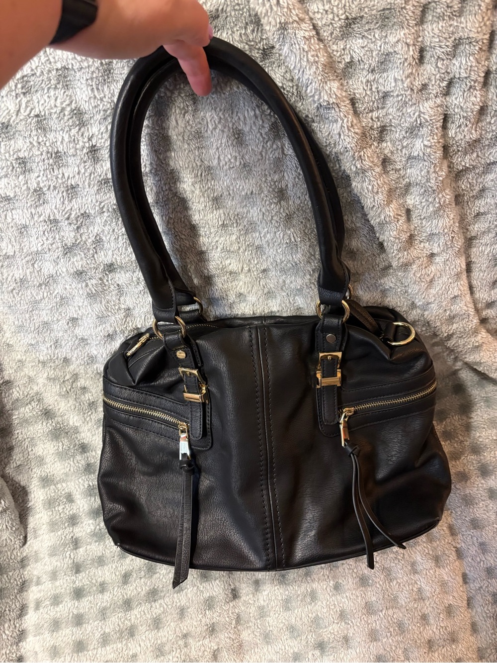 Black faux leather purse